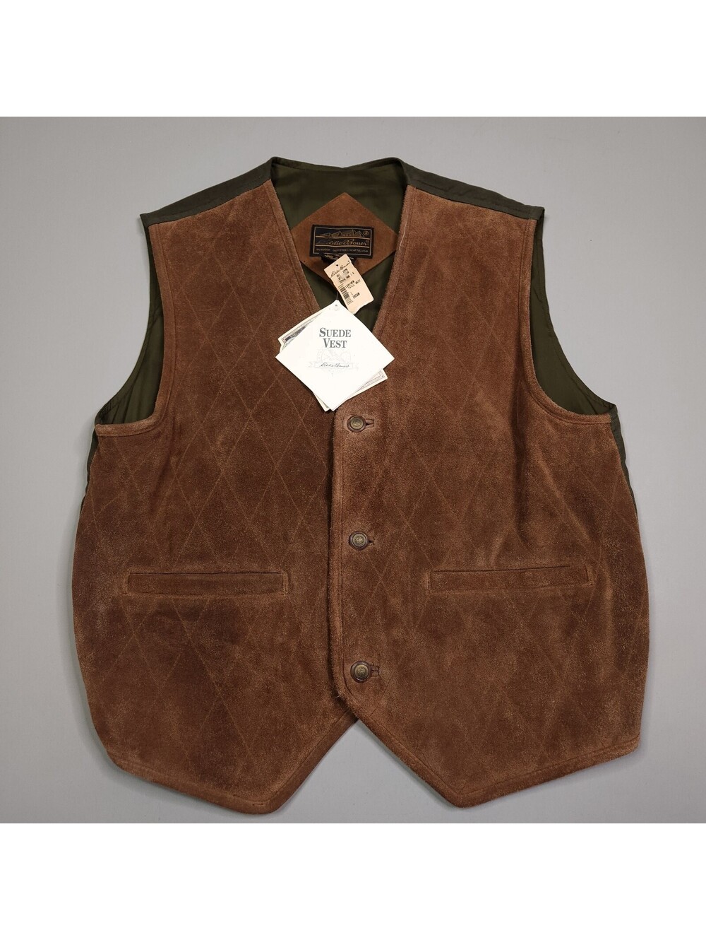 Vintage Eddie Bauer Elk Horn Pre Washed Suede Leather Hunting Vest L
